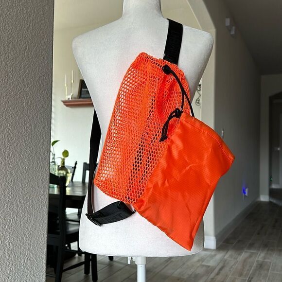 NWOT Free People Mesh Sling Royal Orange Double Bag Thick Band Crossbody Purse - Picture 4 of 12